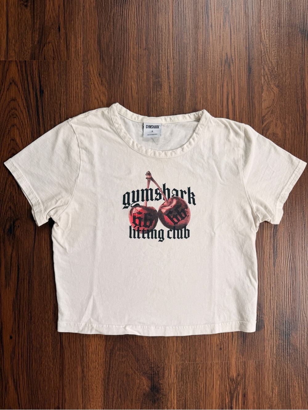Gymshark Soft White Graphic Cherry Crop Tee - SOLD OUT ONLINE